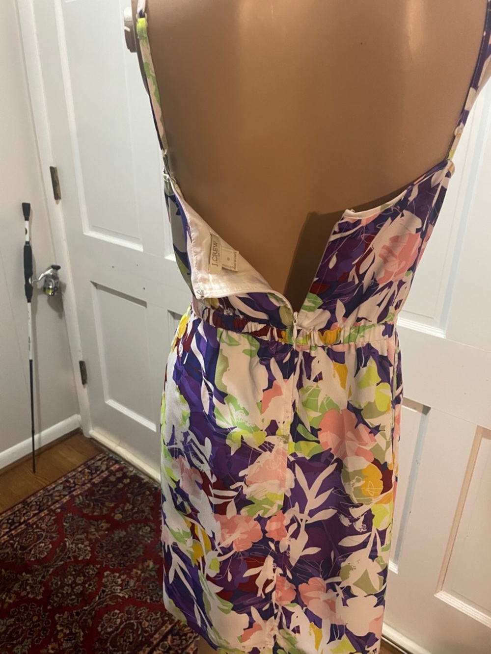 J. Crew Multicolor Floral Spaghetti Strap Dress - Purple Pink Green White - Picture 5 of 6